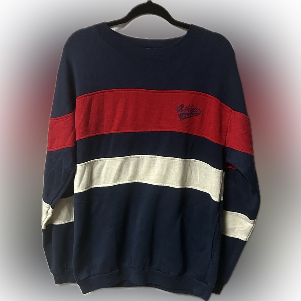 Vintage | Athletic Dunlop Sweatshirt | Blue | Red | White | Acrylic | Size M